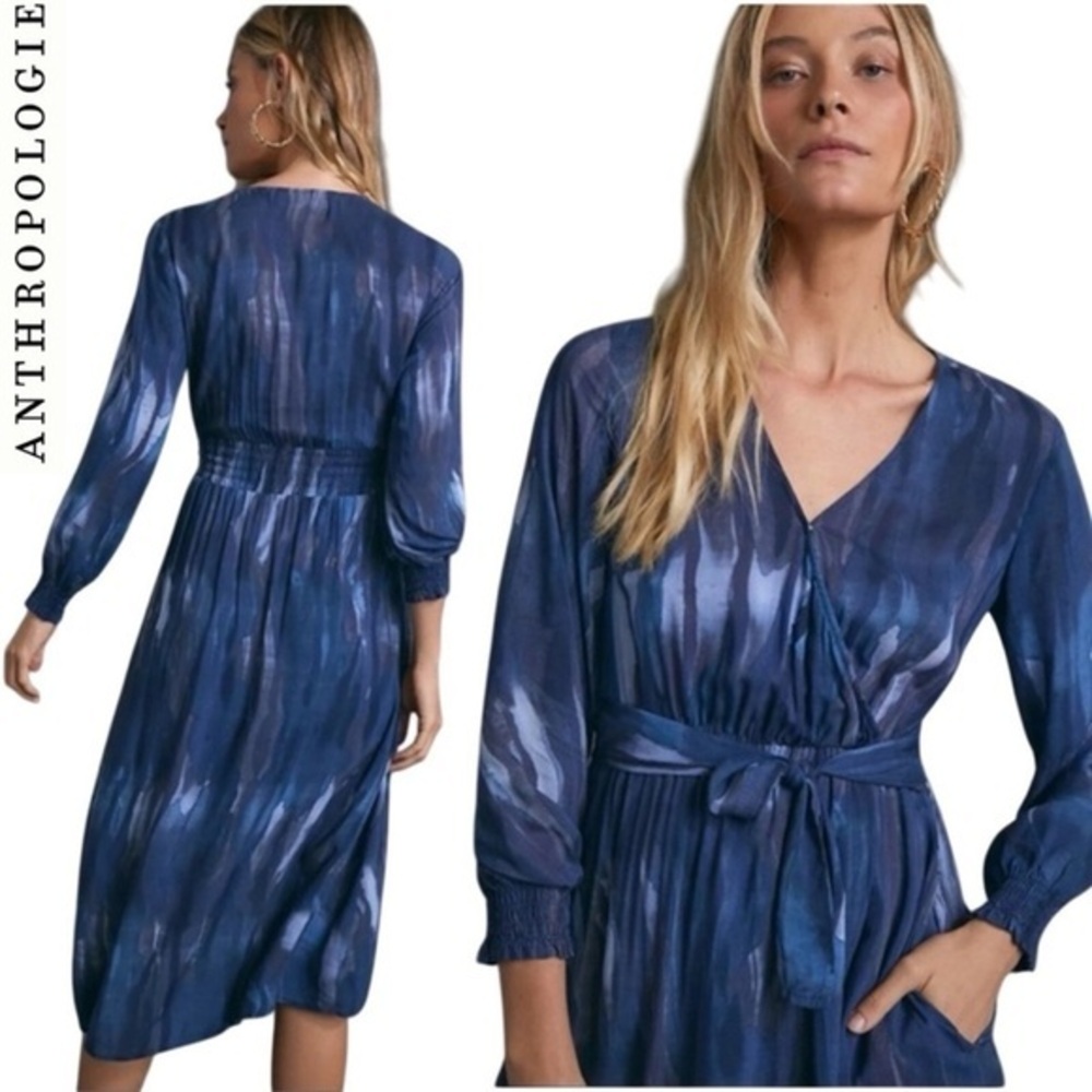 ANTHROPOLOGIE Cloth & Stone Tie Dye Long Sleeve Faux
Wrap Dress size M